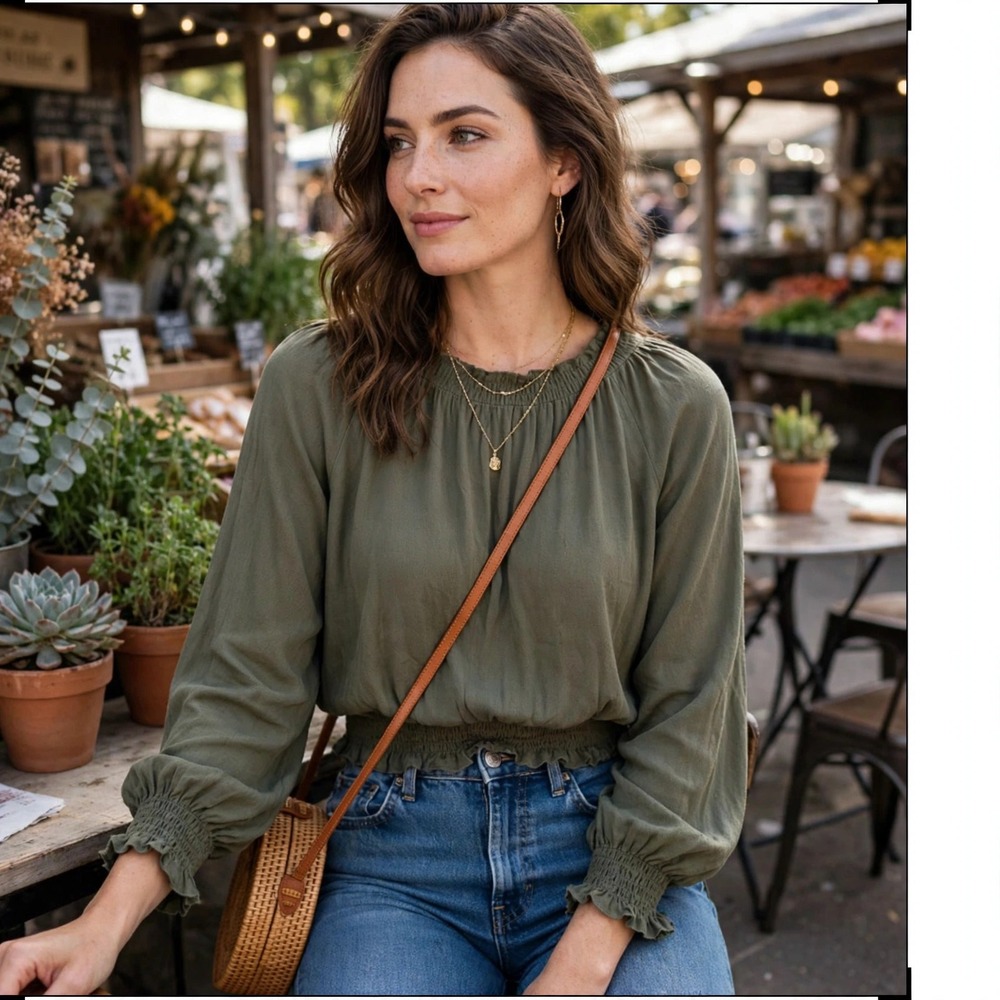Mustard Seed Olive‎ Green blouse